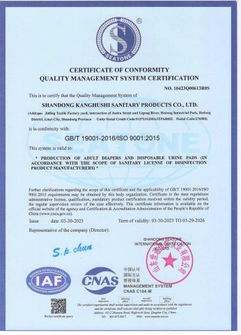 ISO certificate from Shandong Rui Haisen International Trade Co., Ltd.