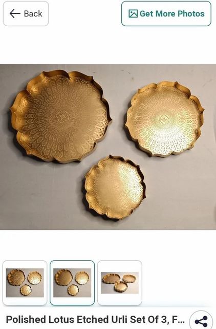 Capacity: 800 ML Golden Metal embossed Lotus flower urli set Color Golden Code No Se 65 Capacity 800 ML Material Iron - Image 3