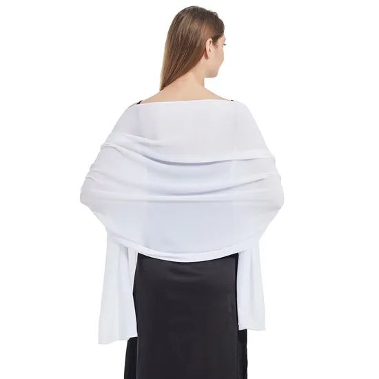 Exquisite Fine Custom Laides White Chiffon Shawl Wraps for Outfits - Image 2