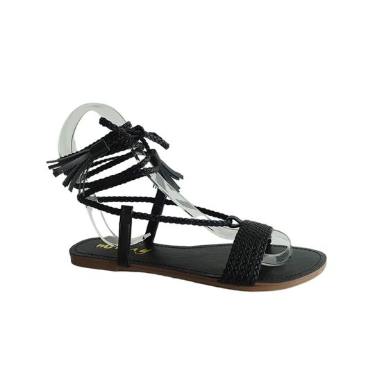 Stylish Women s Braid Design PU Flat Sandals with Slingback Ankle Straps - Image 2