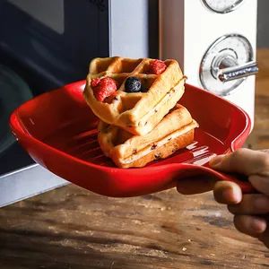 Kitchen Bakeware Breakfast Plate Ceramic Baking Round Tray with Handles - Image 6