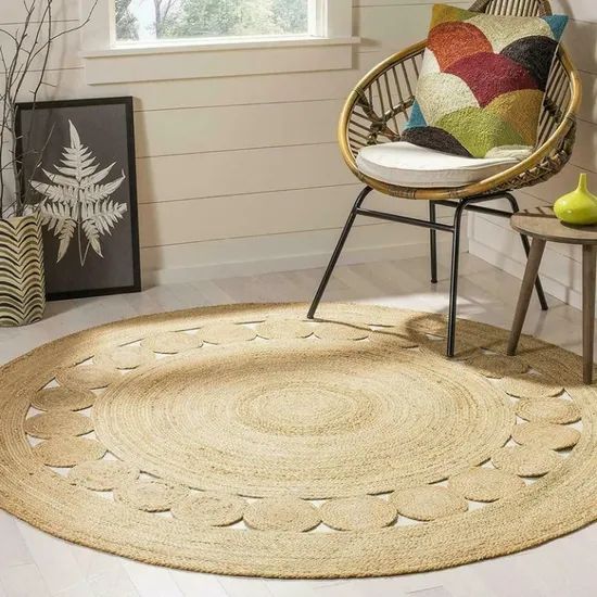 Jute Round Rug 100% Natural Jute 60X60cm Rug Reversible Modern Rustic Look Rug Rugs for Home Living Room - Image 1