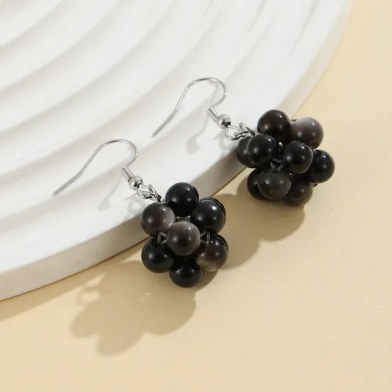 Semi Precious Natural Crystal Grape Earrings Origin Cn Color Black Shape Plants Style Fashion Trademark ETS Specification 20mm - Image 6