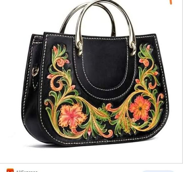 Genuine Leather Embroidery Hand Bag - Image 3