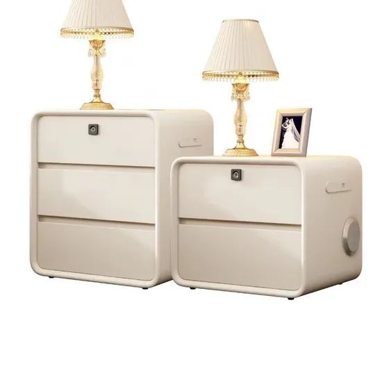 Cream Smart Nightstand Multi-Functional Fingerprint Storage Beside Table - Image 6