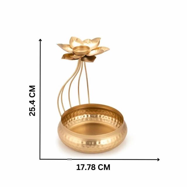 Flower Metal Urli, Material: Iron, 12 Inch Color Golden Framing Iron Material Iron Finish Polished Capacity 600 ML Diameter 12 - Image 6