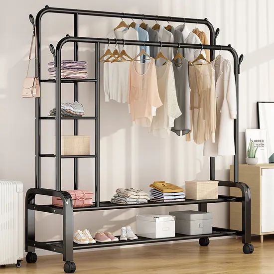 Double Rod Clothing Display Rack Stands Garment Racks Metal Coat Hat Hanging Storage Racks - Image 4