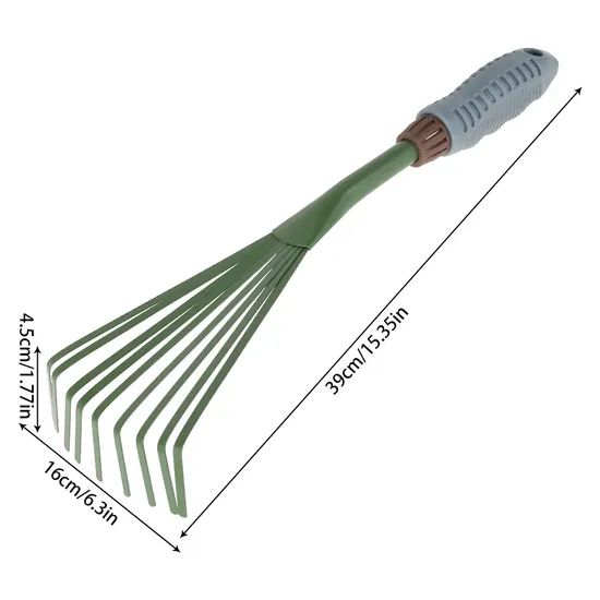 9 Teeth Garden Rake 15.5 Inch Grass Rake Hand Rake Leaf Broom with Grip Cleaning Rake Pet Excrement Rake Gardening Tools - Image 6
