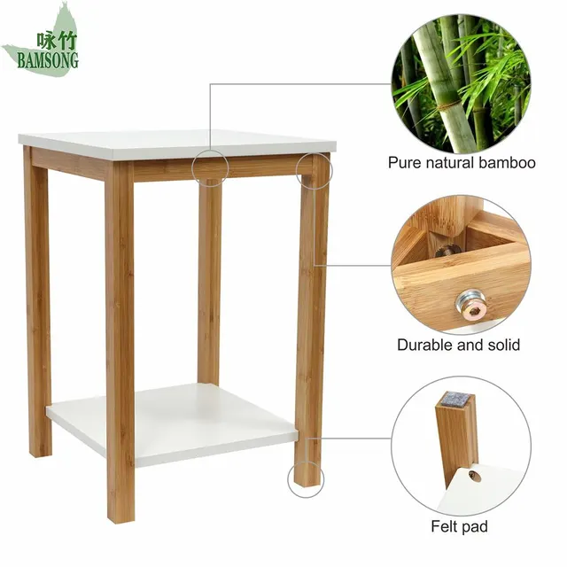 Side Table Square White Two Layer Cozy Casual Home Style Small Bedside Table Store Books & Alarm Clock Sofa Side Coffee - Image 3