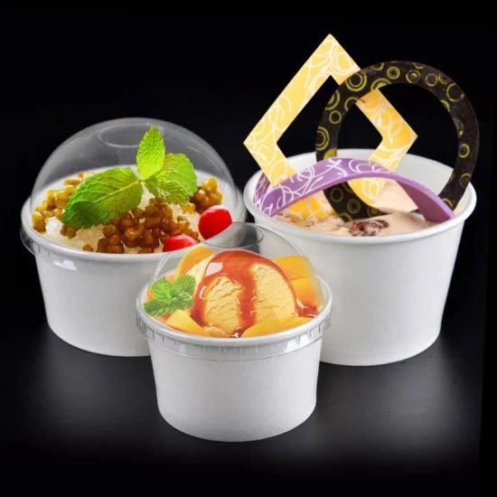 Compostable Paper Printed Ice Cream Bowl with Lid - Image 1