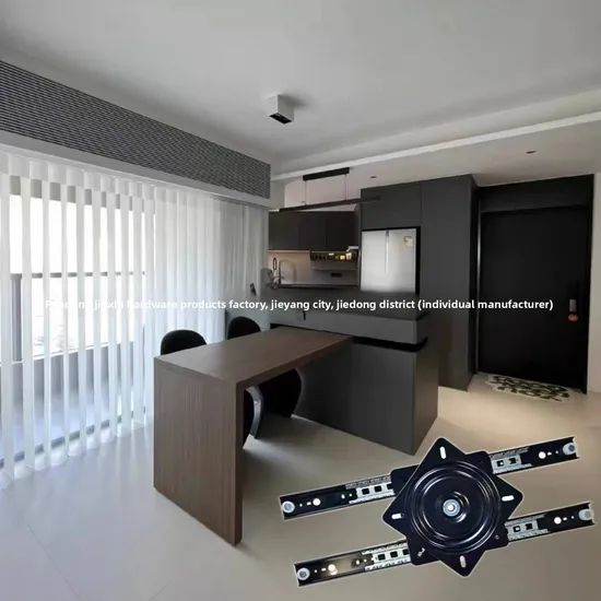 Rotating Sliding Mechanism Retractable Telescopic Integrated with Extendable Dining Kitchen Adjustable Moveable Lsland Table Hardw - Image 5
