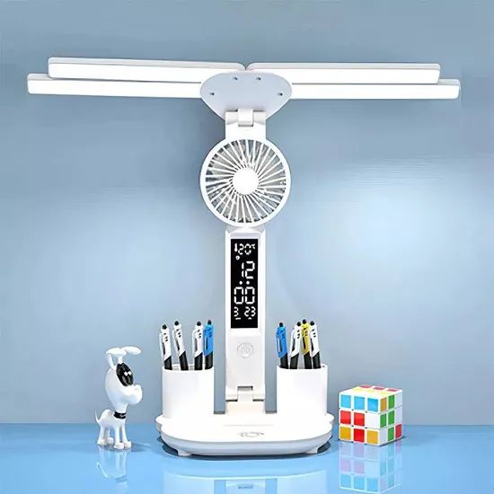 Rechargeable Table Lamp for Study, Desk Lamp Reading Light LED Table Light with Fan, LED Clock Display Reading Light - Image 4