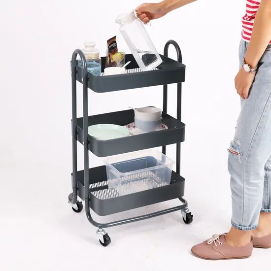 Multifunction Steel Trolley Cart Mobile Storage Service Cart Three Floor Kitchen Trolley Home Storage Cart - Image 3