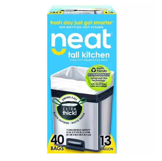 Neat Heavy Duty 13 Gallon Kitchen Garbage Bags with Secure Drawstring Closure - Image 4