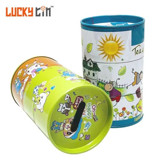 Factory Custom Tinplate Piggy Bank Jelly Candy Packaging Cylindrical Shape Metal Money Box Blank Tin Can Coin Bank for Child - Image 1