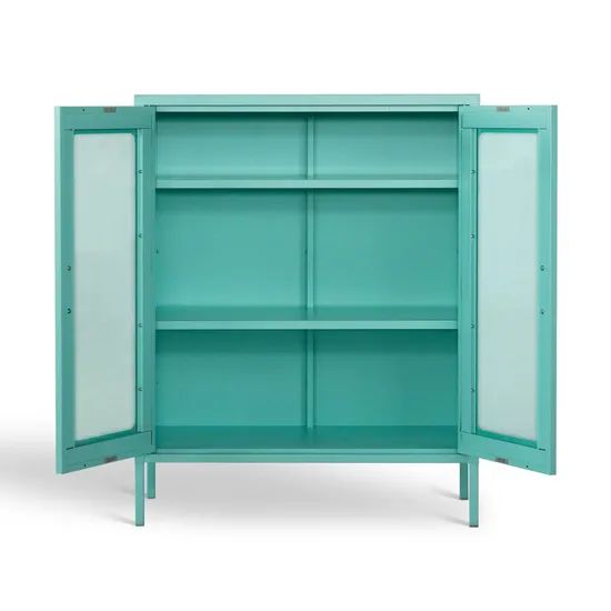 Home Metal Modern 2 Glass Doors Cache Accent Locker Cabinets - Image 3