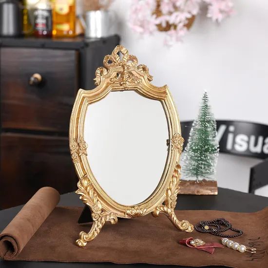 Antique Gold Resin Frame Decorative Wall Makeup Tabletop Mirrors - Image 4