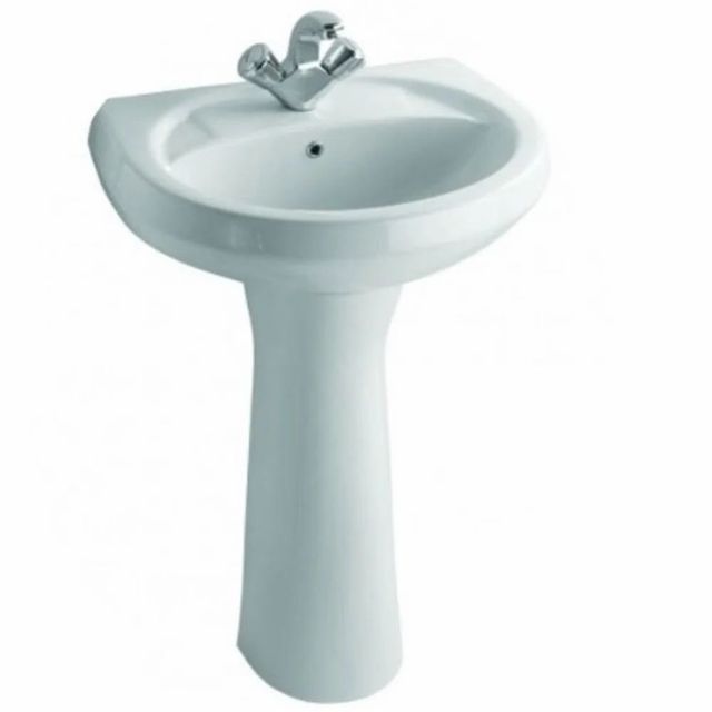 White Ceramic Armer-R Wall Hung Wash Basin With Full Pedestal, Shape: Round - Image 1