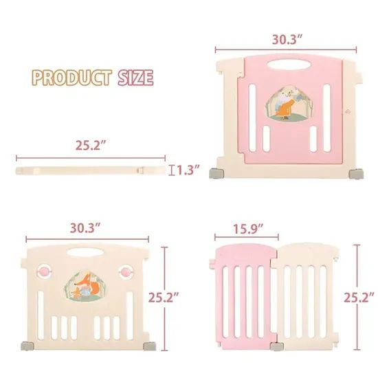 Plastic DIY 10 Panels Kid's Baby Indoor Fences Playpen with Game Gate - Image 5