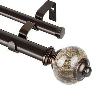 Decorative Finials Double Curtain Rods Adjustable Telescopic Window Rods - Image 4