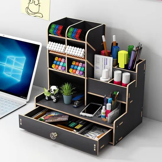 AI-MICH Wooden Pen Storage Rack Drawer Multi-Functional DIY Desktop Organization - Image 5