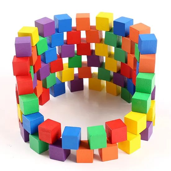 DIY Wooden Rainbow Colorful Square Cubes Building Block Stacking Toys - Image 1