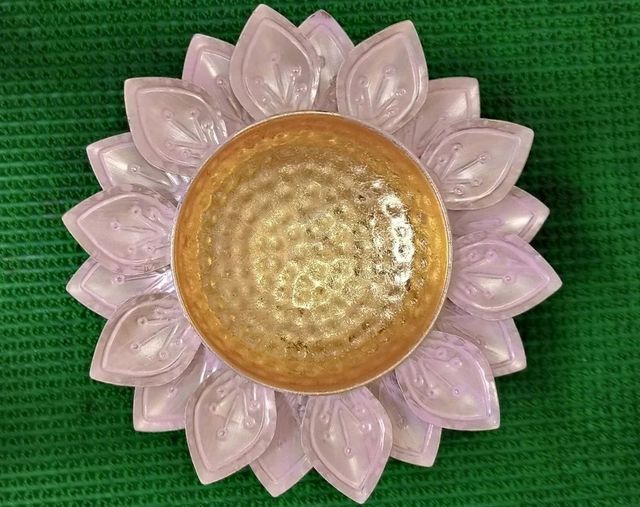 Golden & Pink Iron Flower Urli For Home Decoration (12 Inch) Color Golden Finish Glossy Capacity 500 ML Diameter 12 - Image 3