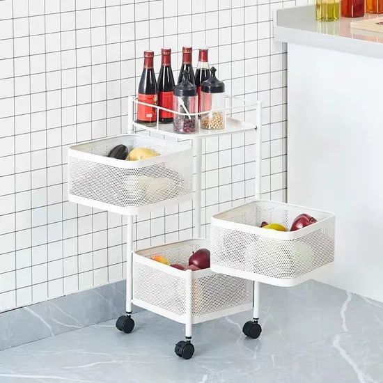 Multi-Layer Rotatable Storage Cart Vegetable Shelf Kitchen Rotating Storage Rack - Image 3
