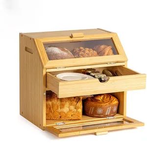 Wooden Bread Box Bamboo Kitchen Large Bread Box Container Storage - Image 2