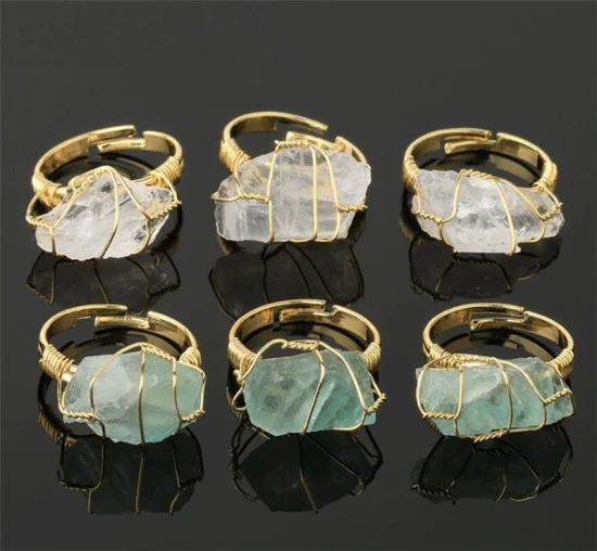 Handmade Winding Natural Stone Rough Stone Amethyst White Crystal Aquamarine Irregular Gemstone Finger Rings for Women - Image 1