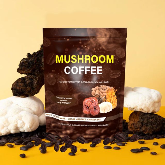 Brand OEM Organic Maitake Turkey Tail Reishi Chaga Lion's Mane Mushroom Extract Black Instant Mushroom Coffee - Image 1
