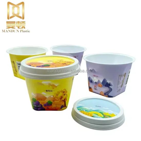 Mandun Frozen Yogurt Ice Cream Containers Sweet Food Disposable Cup Containers with Lids PP Iml Plastic Packing Food Customized - Image 4