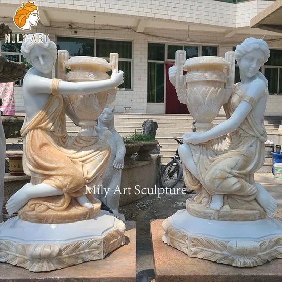 Detailed Carving Large Outdoor Marble Figure Planters for Sale - Image 5