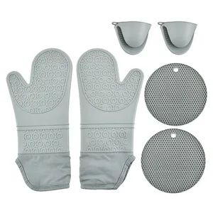 Kitchen Heat Resistance Mats, Slip-Resistant Textured Grip, Black Cooking Gloves Set - Image 4