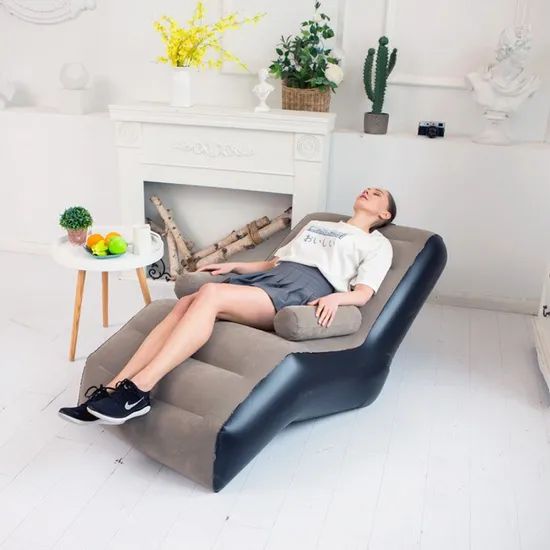 Flocked PVC Foldable Outdoor Indoor Inflatable Air Sofa with Rest - Image 6