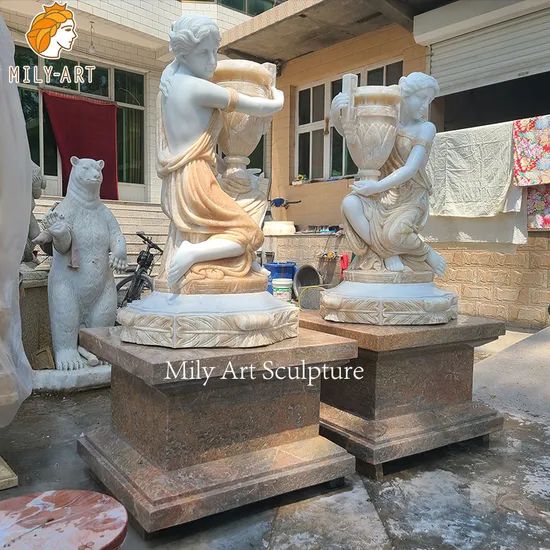 Detailed Carving Large Outdoor Marble Figure Planters for Sale - Image 4