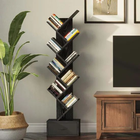 9 Shelf Tree Bookshelf, Wooden Bookshelves Storage Rack - Image 5