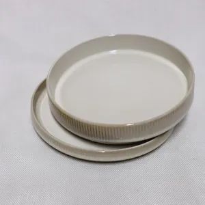 16PCS Stoneware Dinner Set Ceramic Tableware Vertical Line Emboss - Image 5
