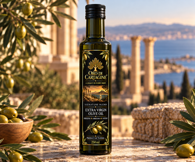 Oro Di Cartagine Signature Blend Tunisian Extra Virgin Olive Oil – 250ml Glass Bottle - Image 3