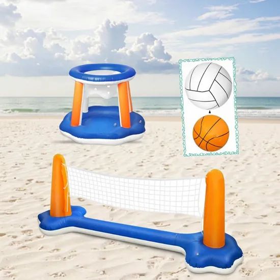 Inflatable Swimming Pool Floating Party Toy Set with Volleyball Net and Basketball - Image 2