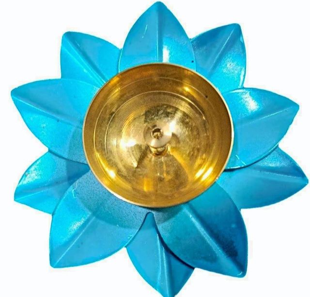 Power coating colour Metal Lotus Flower Diya, For Temple Price 75 Rupee Diya Shape Lotus Colour Blue (Base) Item Material - Image 4