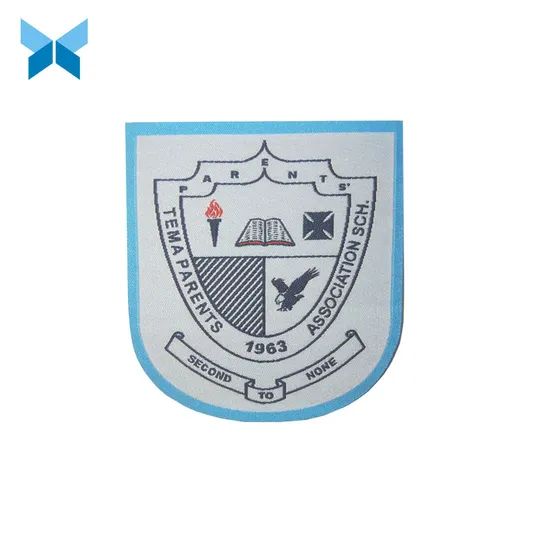 Bordure Blue Border Woven Badge Accessory for Garments MOQ 1000PCS Supply Large Size Customized Material Non-Woven HS Code - Image 1
