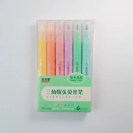 Pastel Triangular Highlighter Pen Office School 4mm 6Color Permanent HUILEXING 14cm - Image 1