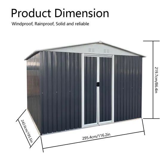 10X8FT Outdoor Garden Storage Shed Backyard Metal Portable Mobile Sheds - Image 2