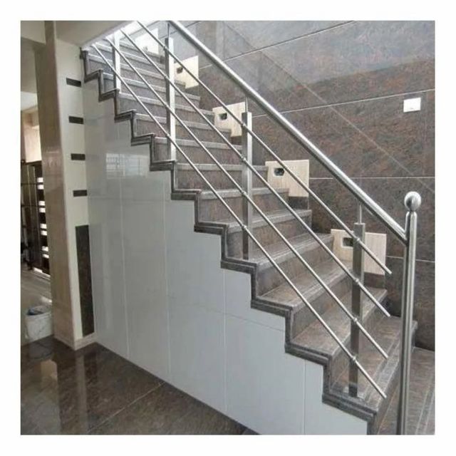 Silver Bar Stainless Steel Staircase Railing Design Bar Color Silver Pattern Plain Surface Finish Polished Material Stainless - Image 1