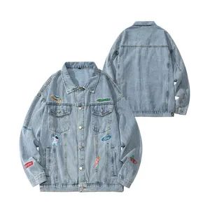 Custom Autumn Men's Embroidered Denim Jacket with Turn-Down Collar - Image 1