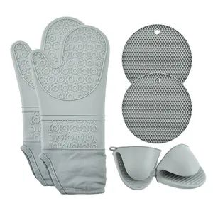 Kitchen Heat Resistance Mats, Slip-Resistant Textured Grip, Black Cooking Gloves Set - Image 5