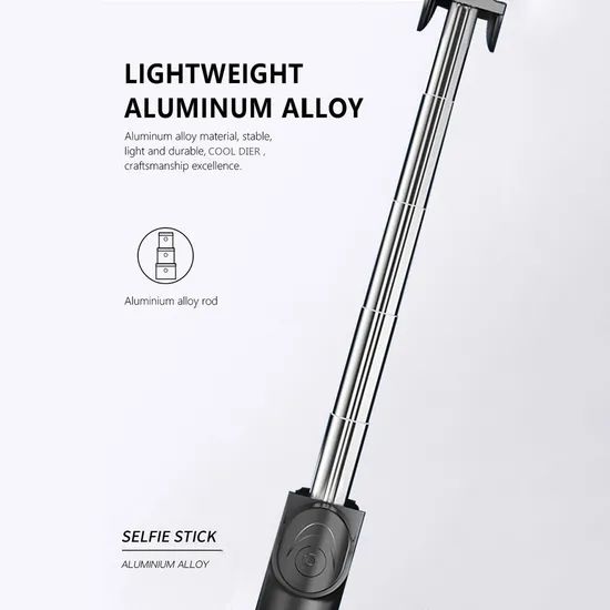 Xt02s Extendable Selfie Tripod - 70cm, Bluetooth Remote & LED Light (Black) - Image 4
