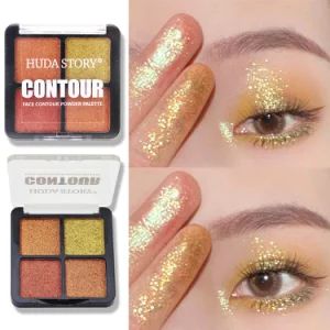 4 Color Eyeshadow Tray Earth Color Pearl Matte Scallion Powder Glitter Makeup Set - Image 1