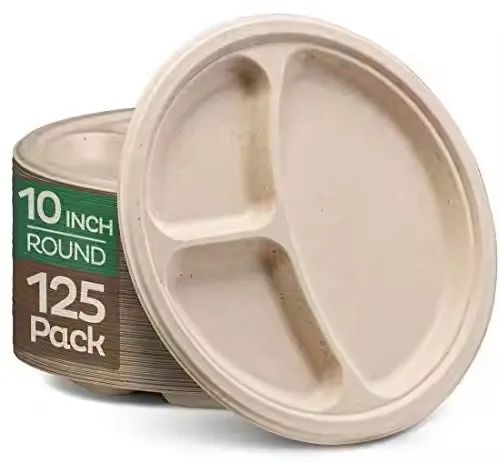 Pfas Free Biodegradable10" 3-Compartment Plates Disposable Paper Plates Lunch Trays - Image 3